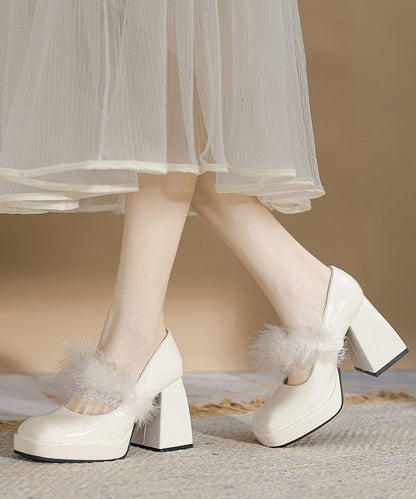 Französische Aprikose, Kunstpelz-Einsätze, klobiger Absatz, flauschiges Wollfutter