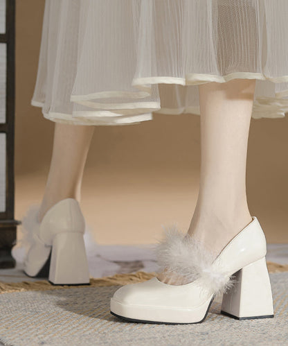 Französische Aprikose, Kunstpelz-Einsätze, klobiger Absatz, flauschiges Wollfutter