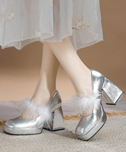 Französische Aprikose, Kunstpelz-Einsätze, klobiger Absatz, flauschiges Wollfutter