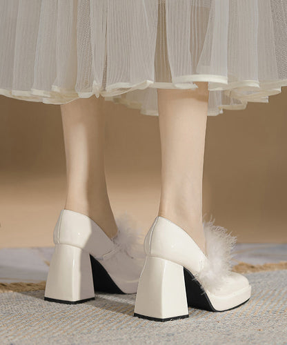 Französische Aprikose, Kunstpelz-Einsätze, klobiger Absatz, flauschiges Wollfutter