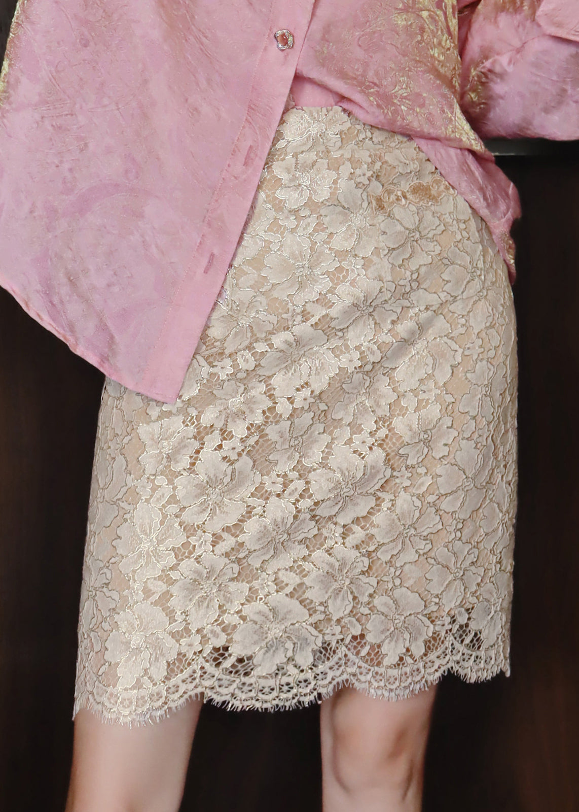 French Apricot Hollow Out Lace Wrap Skirt For Summer