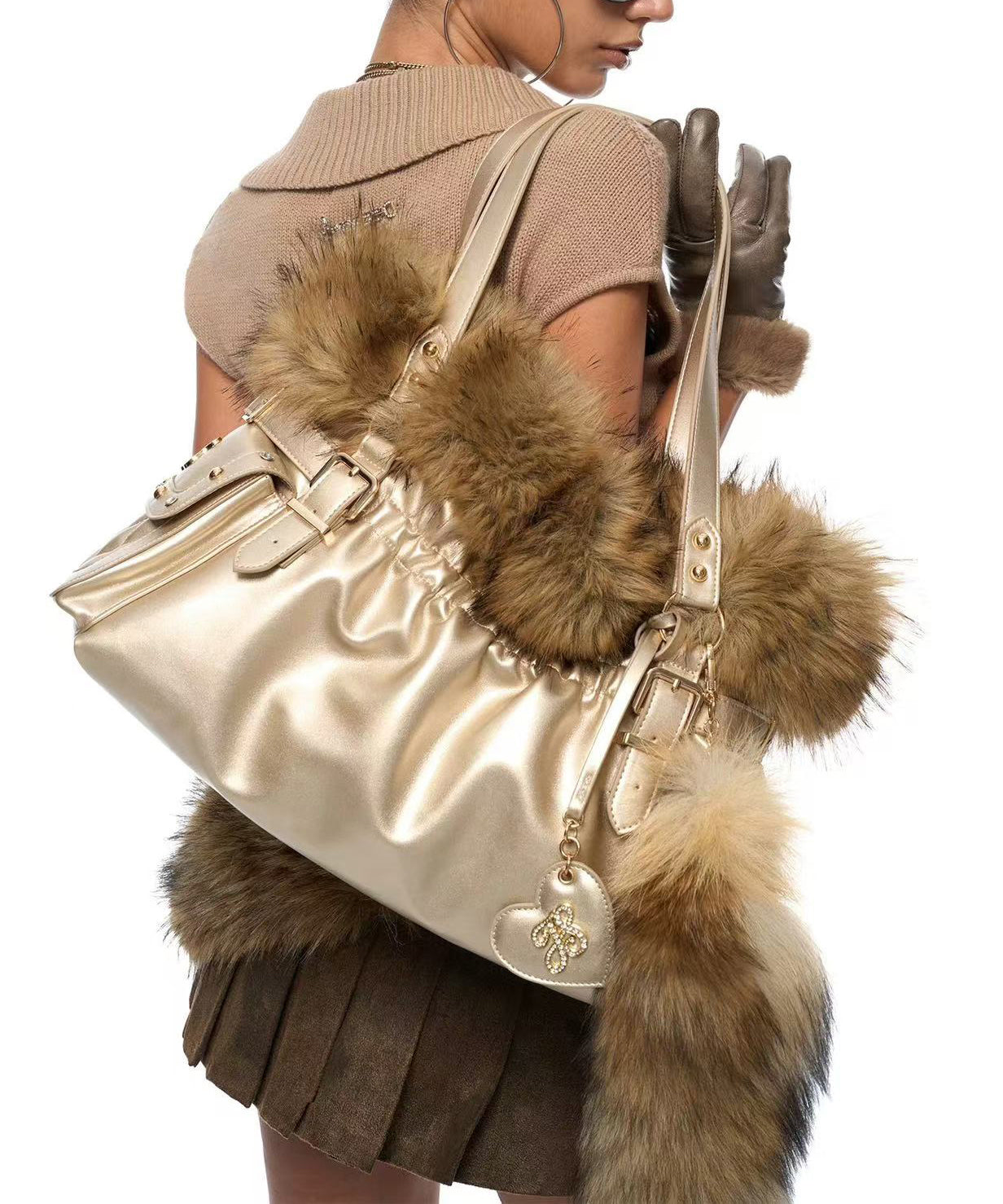 French Apricot Original Design Patchwork Tote Handtasche aus Kunstleder