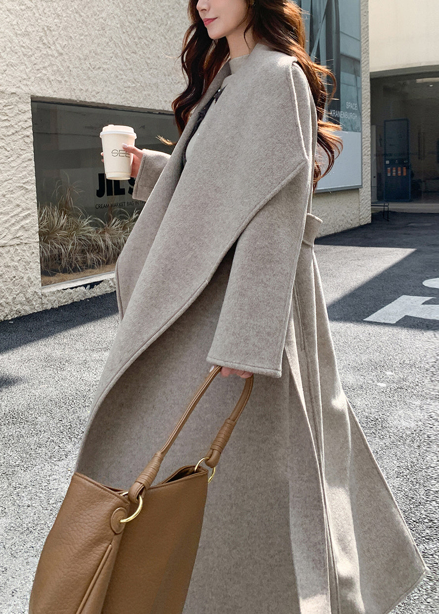 Französisch-aprikosenfarbene, übergroße Wollmäntel mit Peter-Pan-Kragen für den Winter