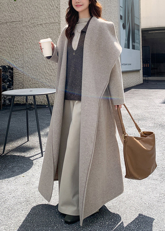 French Apricot Oversized Peter Pan Collar Woolen Trench Coats Winter