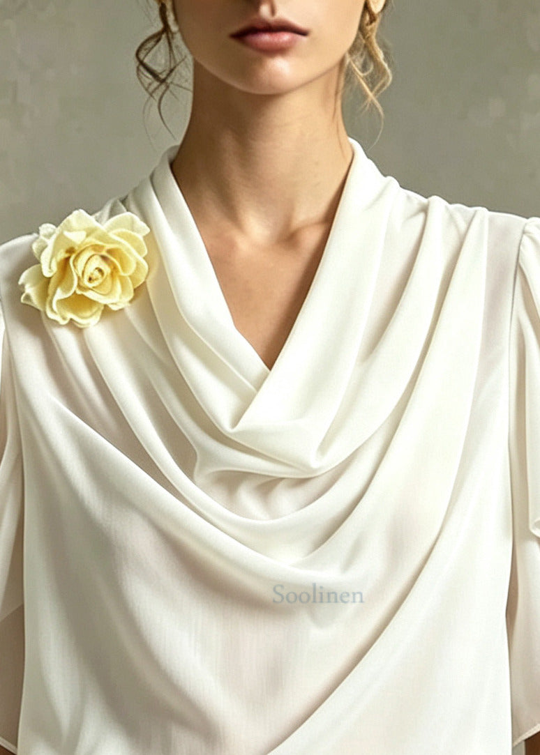 French Apricot Ruffled Floral Chiffon Shirt Tops Summer
