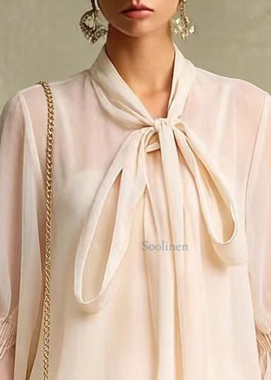 French Apricot Ruffled Wrinkled Chiffon Work Dress Spring