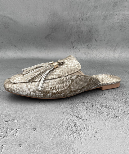 French Apricot Tassel Faux Leather Slide Sandals
