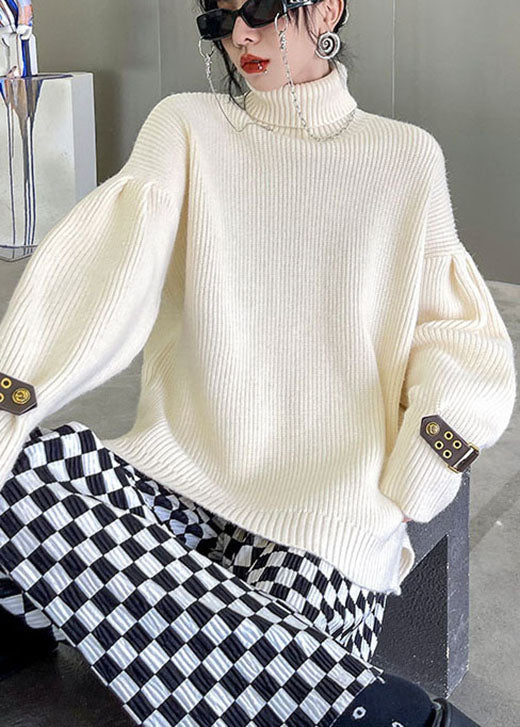 French Apricot Rollkragenpullover mit niedrigem und hohem Design, lockerer Herbst-Strickpullover