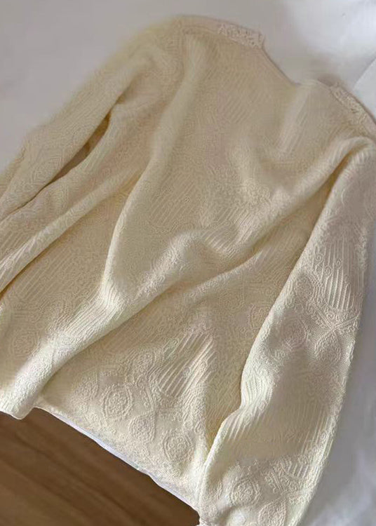 Tops de punto de patchwork con encaje y escote en V de color albaricoque francés para otoño