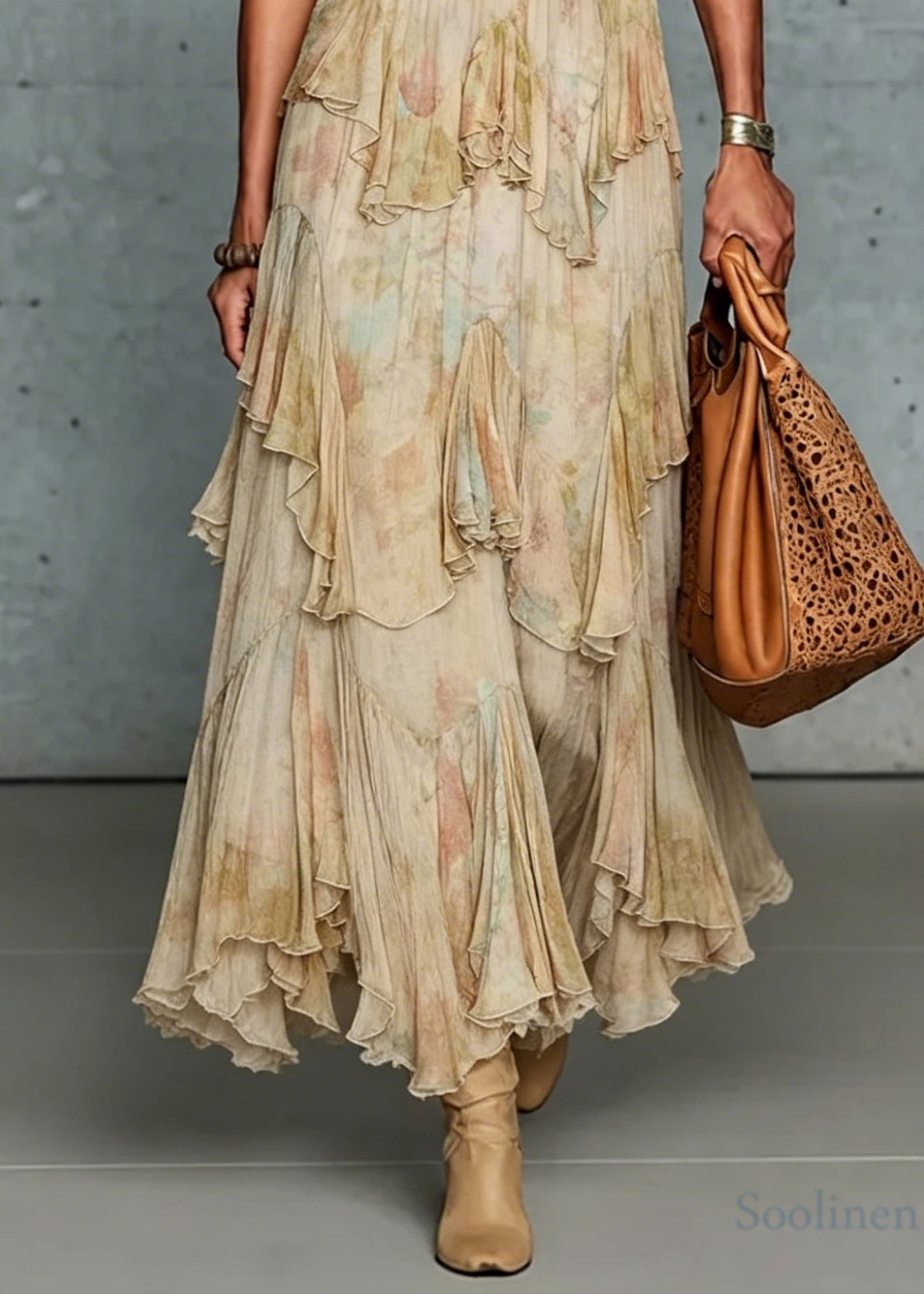 French Asymmetrical Design Ruffled Patchwork Chiffon Skirt Summer