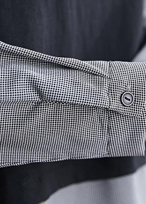 French Batwing Sleeve patchwork shirts women Sewing black shirts - SooLinen