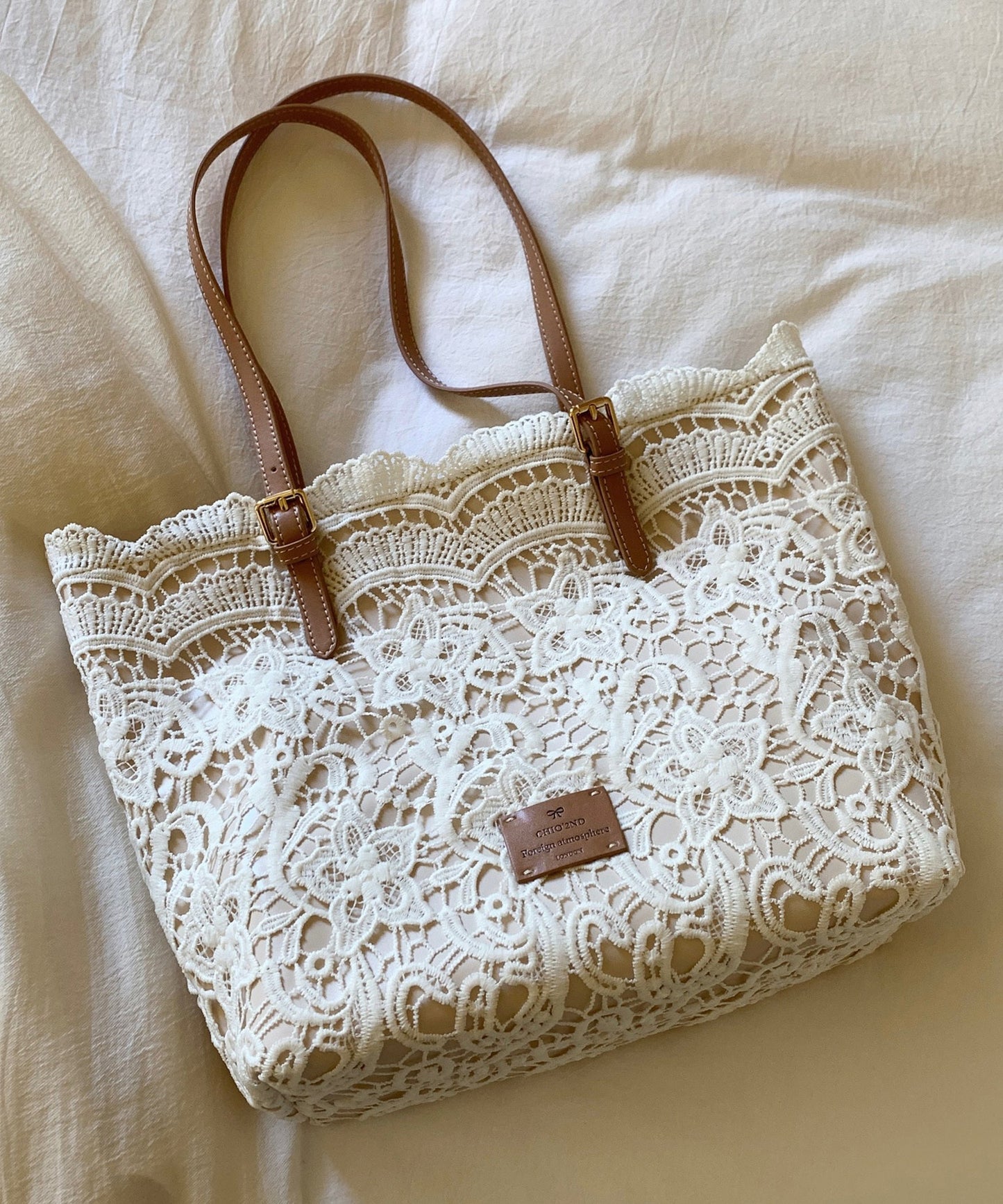 French Beige Large Capacity Lace Shoulder Bags