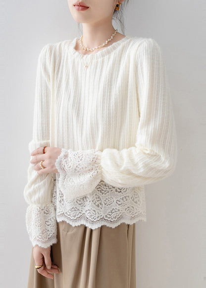 French Beige Oversized Patchwork Warm Fleece Shirt Tops Flare Sleeve