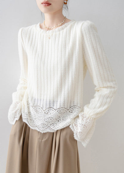 French Beige Oversized Patchwork Warm Fleece Shirt Tops Flare Sleeve