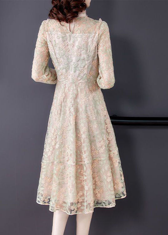 Französisch Beige Stehkragen Bestickt Extra Große Saum Tüll Kleider Frühling