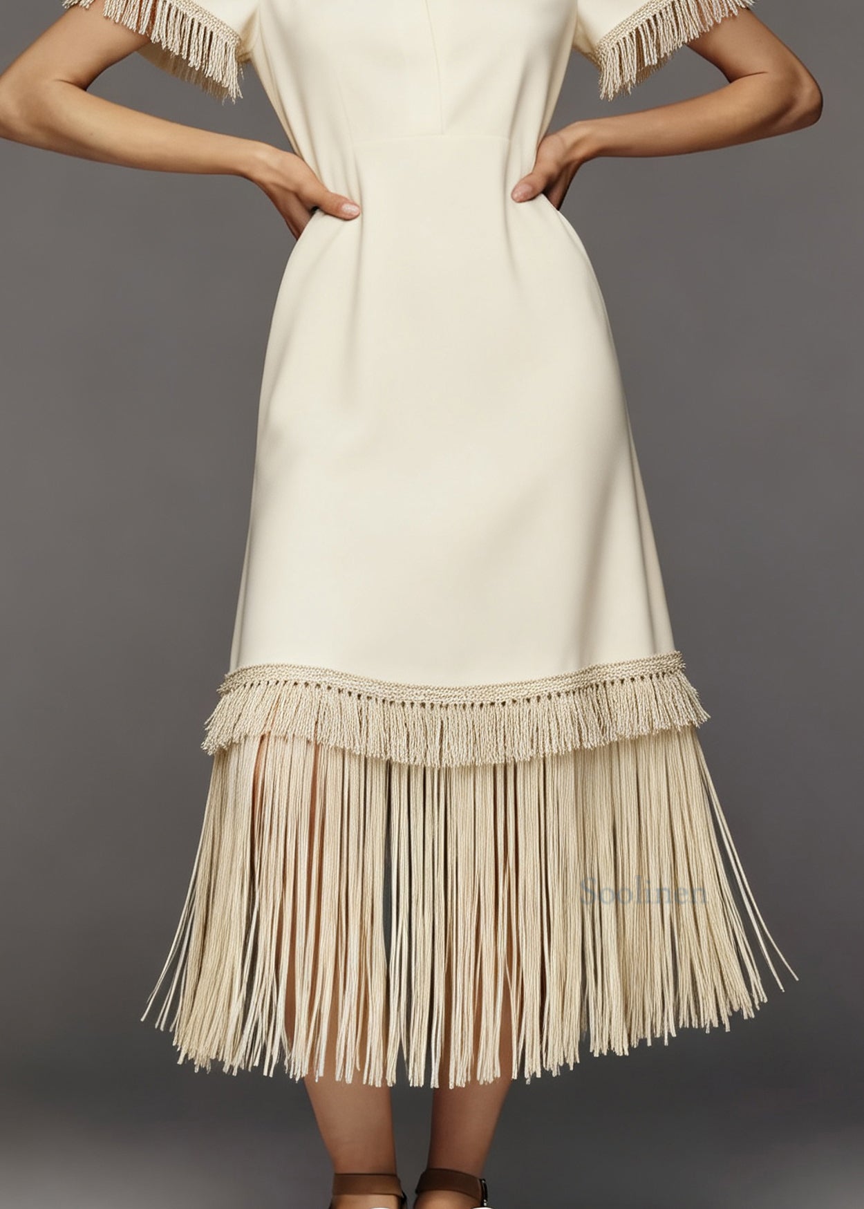 French Beige Tasseled Patchwork Cotton Maxi Dresses Summer
