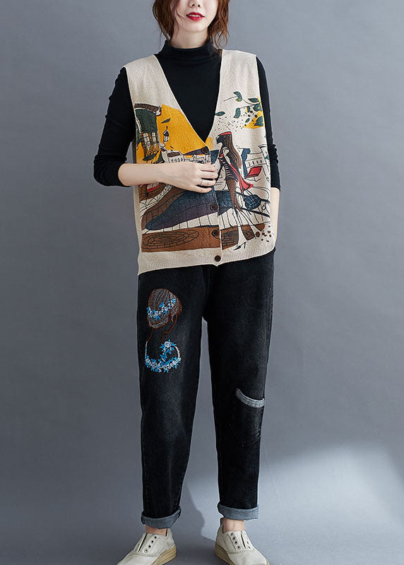 Französische beige V-Ausschnitt Knopfdruck Herbst ärmellose Strickweste