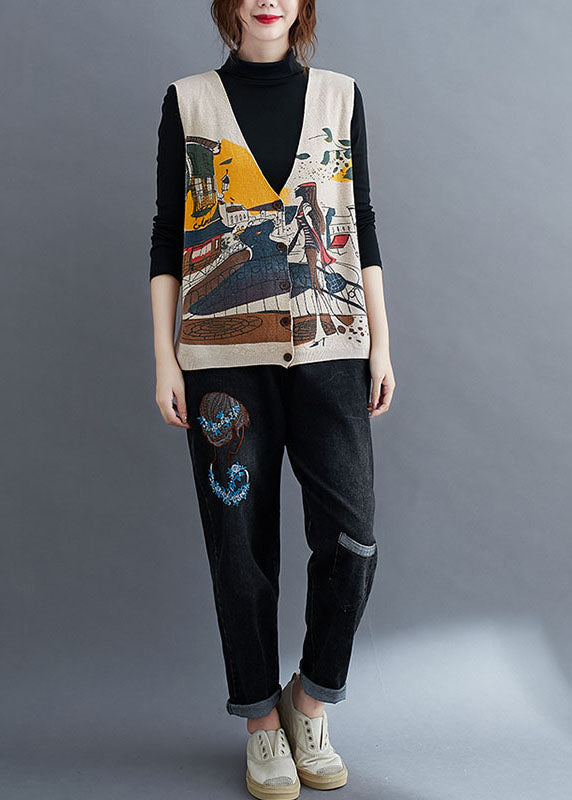 Französische beige V-Ausschnitt Knopfdruck Herbst ärmellose Strickweste