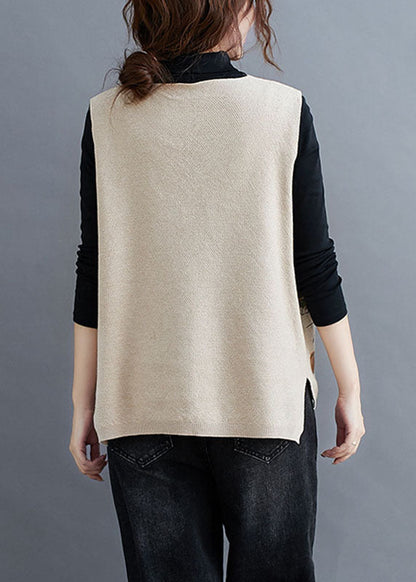 Französische beige V-Ausschnitt Knopfdruck Herbst ärmellose Strickweste