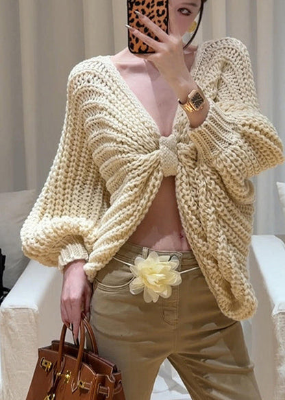 Suéteres de punto con mariposas en ambos lados para invierno, en color beige francés
