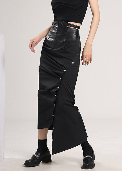 Französisch Schwarz Taste Patchwork seite öffnen Röcke Frühling