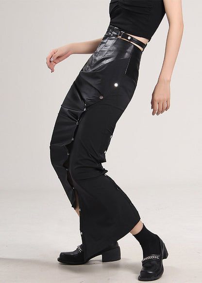 Französisch Schwarz Taste Patchwork seite öffnen Röcke Frühling