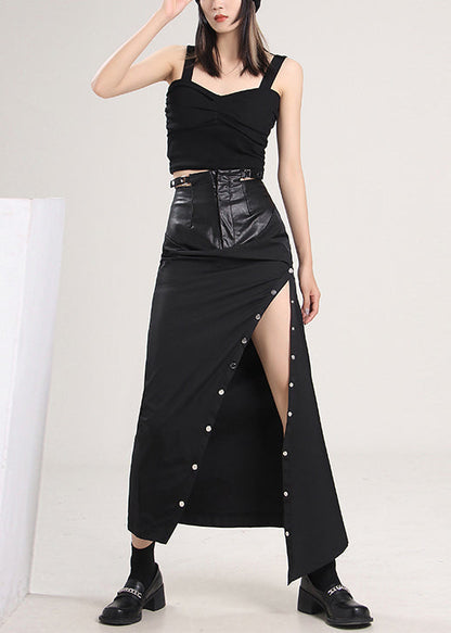 Französisch Schwarz Taste Patchwork seite öffnen Röcke Frühling