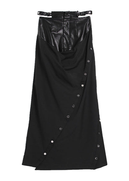 Französisch Schwarz Taste Patchwork seite öffnen Röcke Frühling