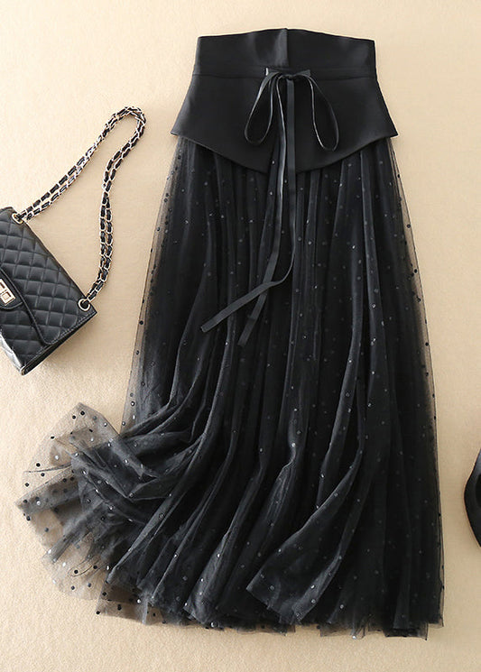 Französische schwarze Tüllröcke mit Punkten, Frühling