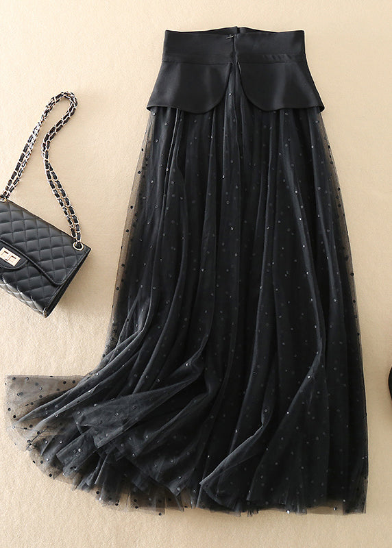 Französische schwarze Tüllröcke mit Punkten, Frühling