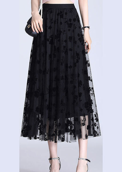 Französischer schwarzer Bleistiftrock mit elastischer Taille und Print