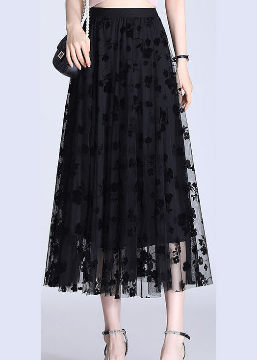 Französischer schwarzer Bleistiftrock mit elastischer Taille und Print