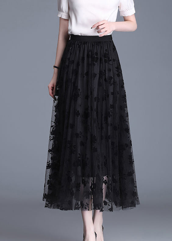 Französischer schwarzer Bleistiftrock mit elastischer Taille und Print