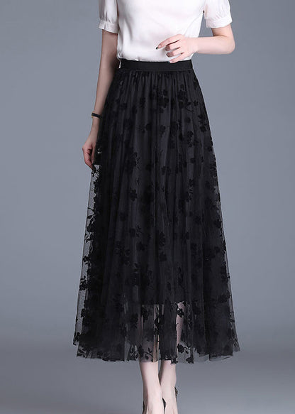 Französischer schwarzer Bleistiftrock mit elastischer Taille und Print