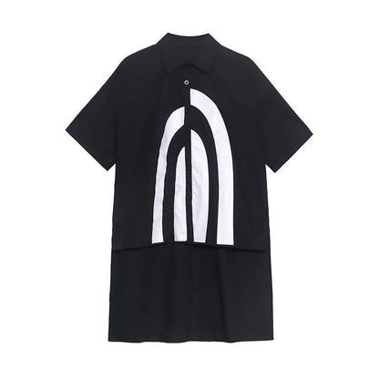 French Black Graphic Buttonlow high design Shirt Top - SooLinen