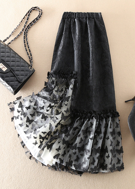 Französisch Schwarz Jacquard Patchwork Bogen Tüll Röcke Frühling