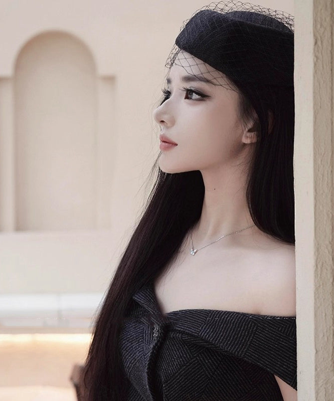 Sombrero cloche francés de malla negra con patchwork