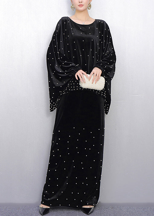 Conjunto de dos piezas de terciopelo de seda con cuentas de uñas negras extragrandes francesas para primavera