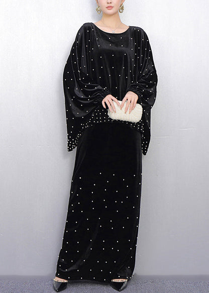 Conjunto de dos piezas de terciopelo de seda con cuentas de uñas negras extragrandes francesas para primavera