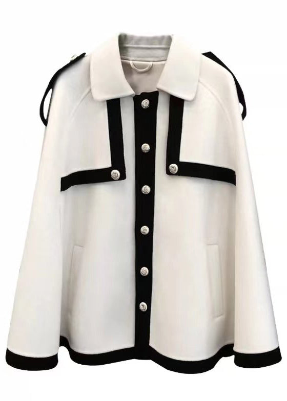 French Black Oversized PocketsPatchwork Woolen Coats Cloak Sleeves
