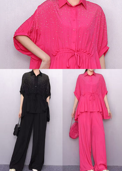 French Black Oversized Rhinestone Two Pieces Set Summer