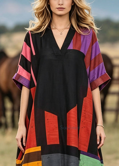 French Black Oversized Striped Cotton Robe Dresses Summer