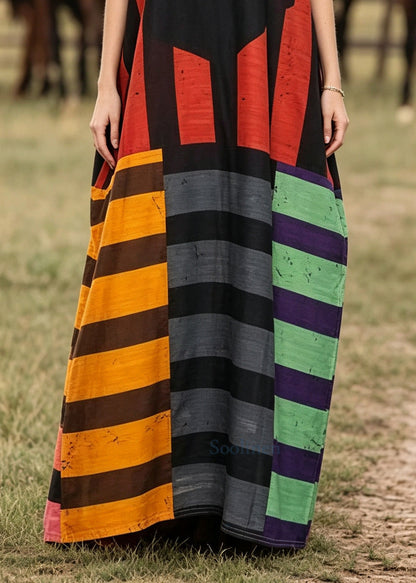 French Black Oversized Striped Cotton Robe Dresses Summer