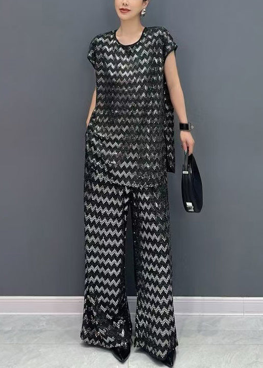 French Black Oversized Zircon Two Pieces Set Summer