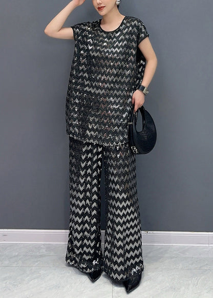 French Black Oversized Zircon Two Pieces Set Summer