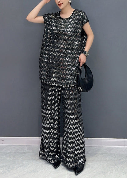 French Black Oversized Zircon Two Pieces Set Summer