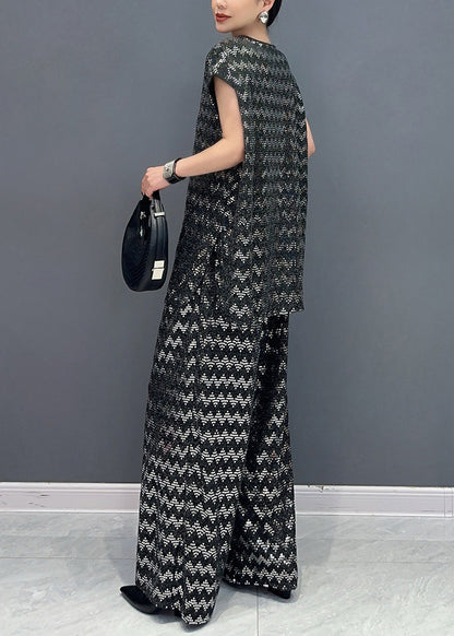 French Black Oversized Zircon Two Pieces Set Summer