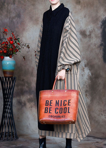 Französisches schwarzes Patchwork-Pulloverkleid mit gestreiften Knöpfen