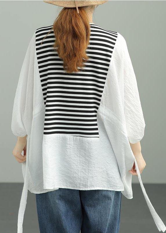 French Black Patchwork Striped Cotton Tee Summer - SooLinen