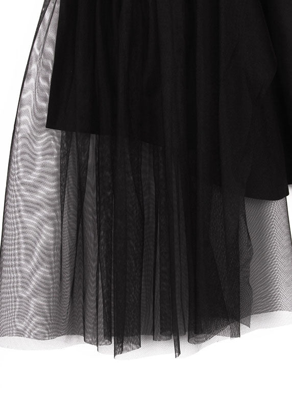 French Black Patchwork Tulle Skirt Pants Skirt